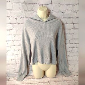 Alo Yoga Muse Hoodie Heather Grey Pullover L Crop Ribbed Knit
